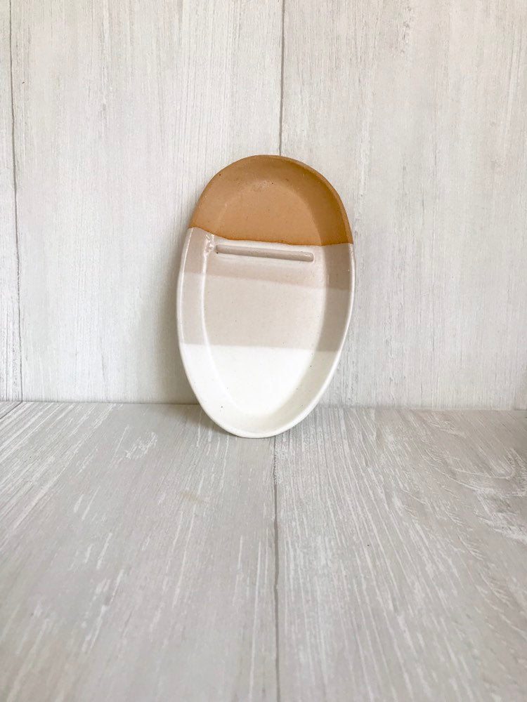 Beige- smuge dish- sage stick optional- ceramic sage stick dish- white on beige