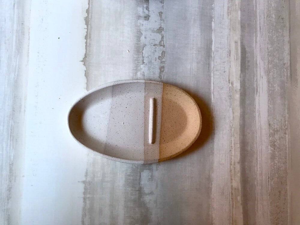 Speckled- Ceramic smuge dish- white and speckled clay- sage stick optional- sage stick dish