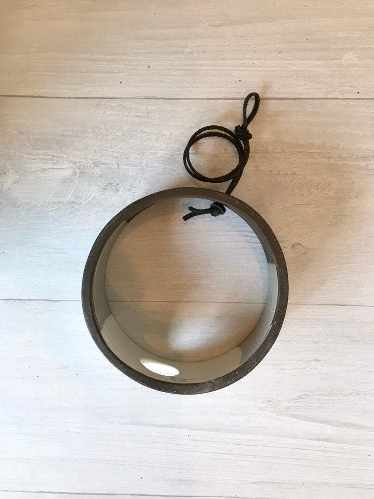 Chocolate- Hanging Circular Airplant holder- ceramic- plant holder- two tone white on dark stoneware
