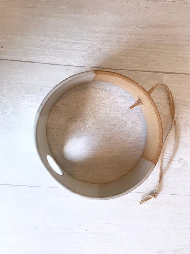 Beige- Hanging Circular Airplant holder- ceramic- plant vase- two tone white on beige stoneware