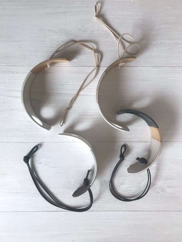 Tri color- Hanging crescent moon Airplant holder- ceramic- plant vase arc- three tone on beige  stoneware