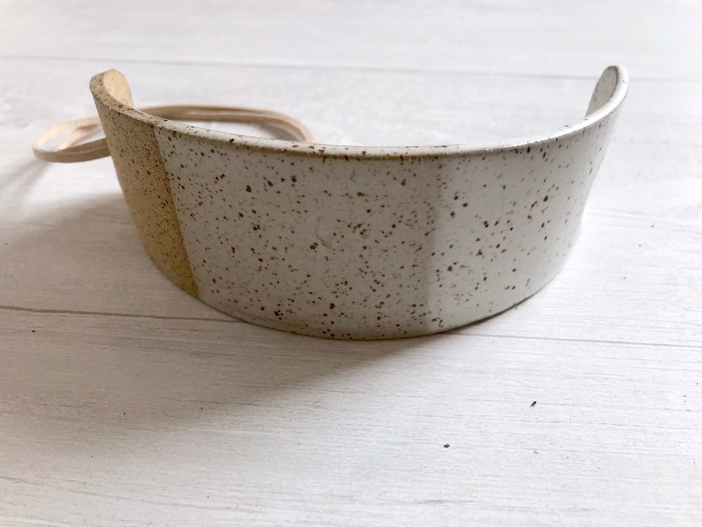 speckled- Hanging crescent moon Airplant holder- ceramic- plant vase arc- two tone white on speckled stoneware