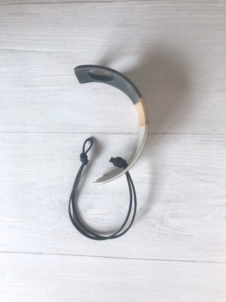 Tri color- Hanging crescent moon Airplant holder- ceramic- plant vase arc- three tone on beige  stoneware