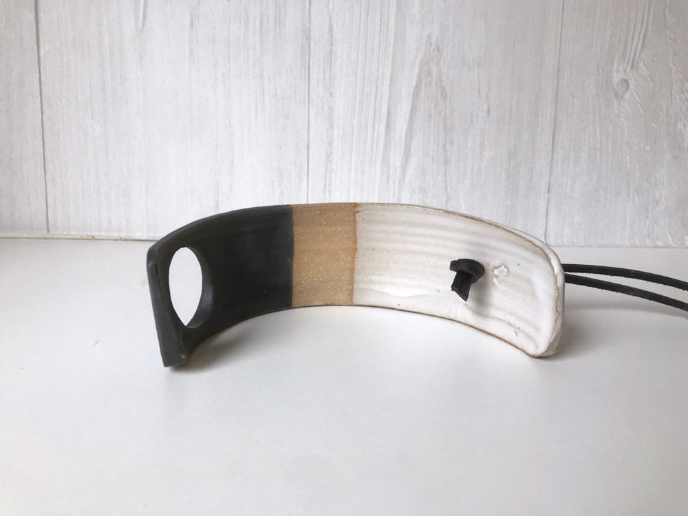 Tri color- Hanging crescent moon Airplant holder- ceramic- plant vase arc- three tone on beige  stoneware