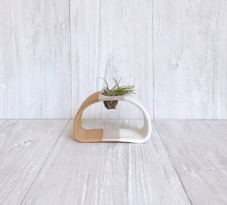 Beige Small Airplant stand- ceramic plant stand- - two tone white on beige stoneware