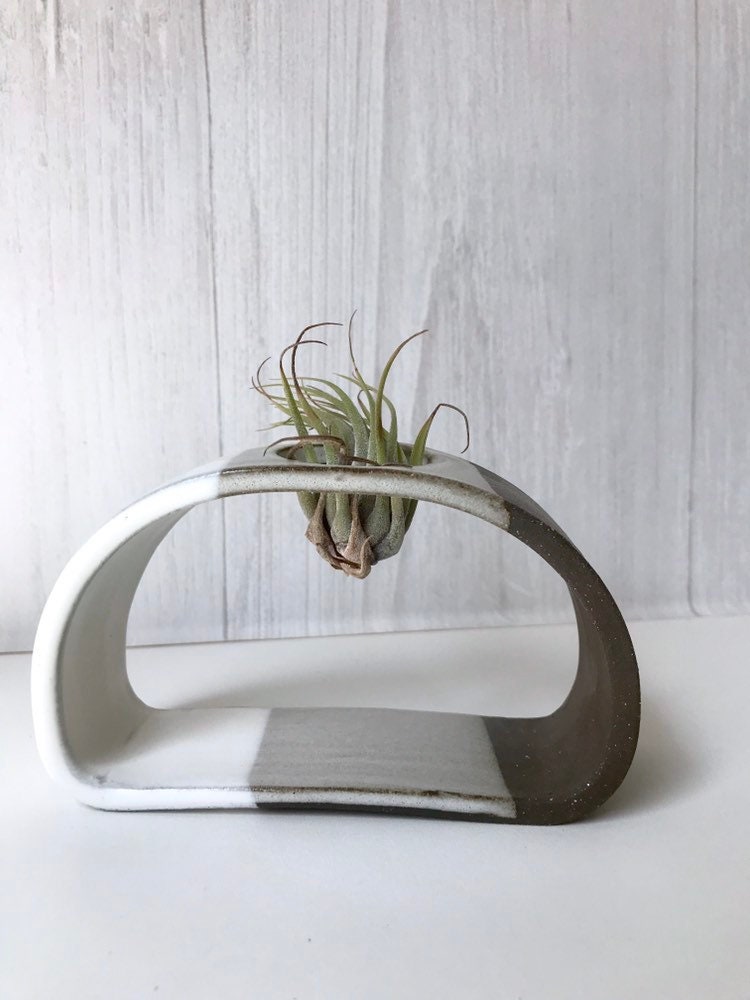 Chocolate- Small Airplant stand- ceramic plant stand- - two tone white on chocolate stoneware