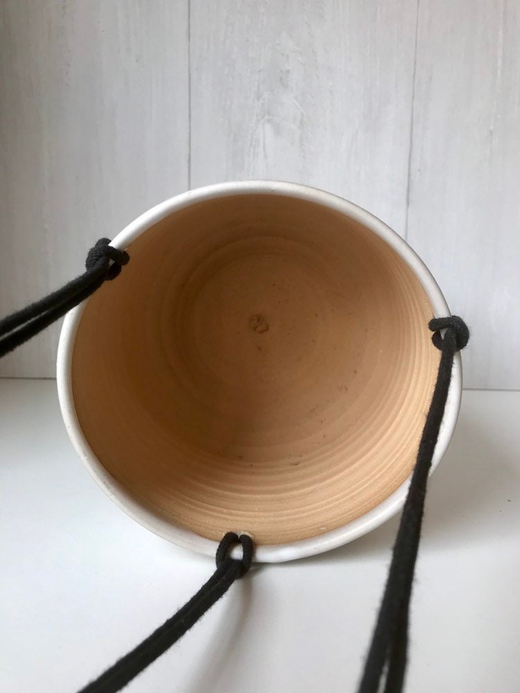 Tri color- Ceramic hanging planters- white and black on stoneware- hanging flower pot - herb planter- three sizes available