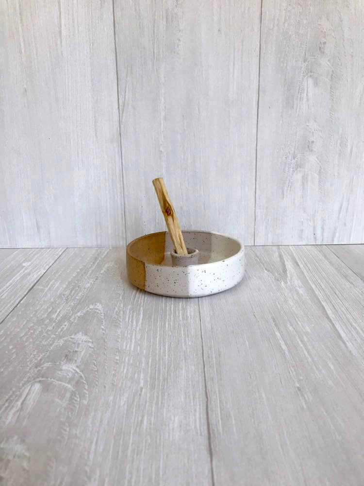 Speckeled- ceramic palo santo incense burner- ceramic tray- palo santo wood stick optional! white and speckeled