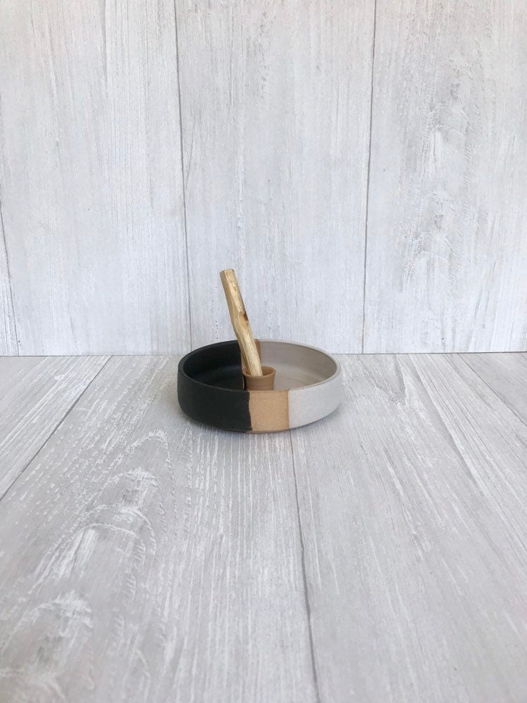 Tri color- ceramic palo santo incense burner- ceramic tray- palo santo wood stick optional! white, black and beige