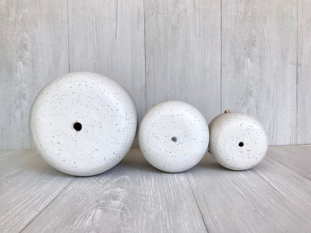 Speckled-Ceramic hanging planter-white on beige stoneware- hanging flower pot - with drainage hole- three sizes available
