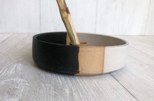 Tri color- ceramic palo santo incense burner- ceramic tray- palo santo wood stick optional! white, black and beige