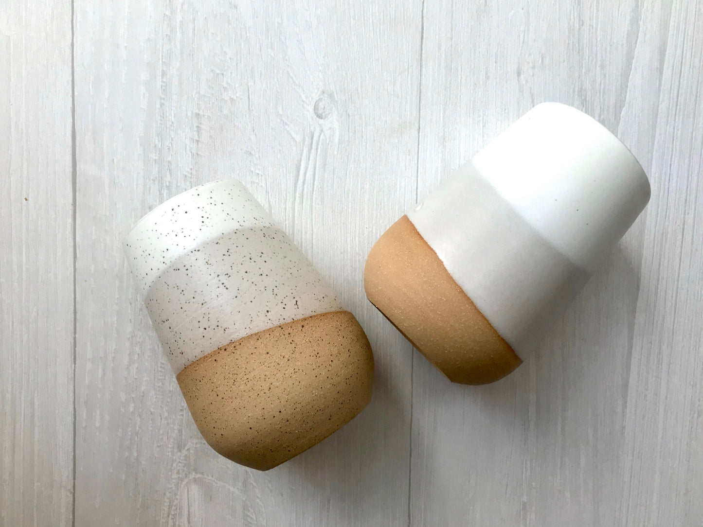 Beige-small Ceramic vase- white on beige stoneware- bud vase