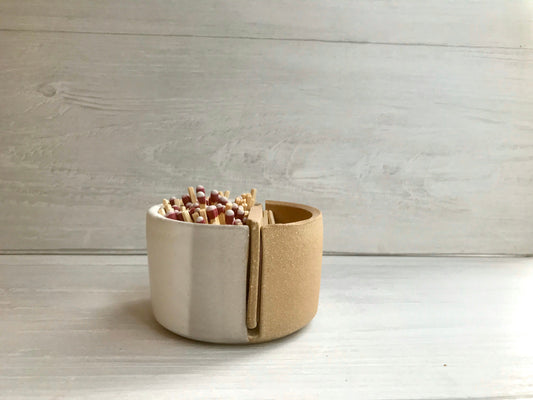 Beige - matchstick duo- ceramic Matchstick holder- With discard slot- Strike on side