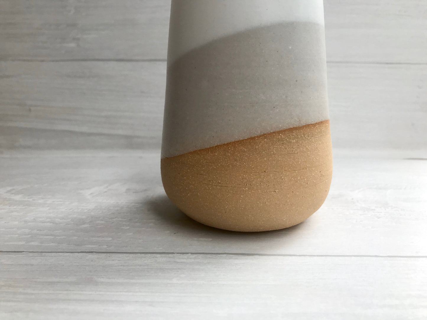 Beige-small Ceramic vase- white on beige stoneware- bud vase