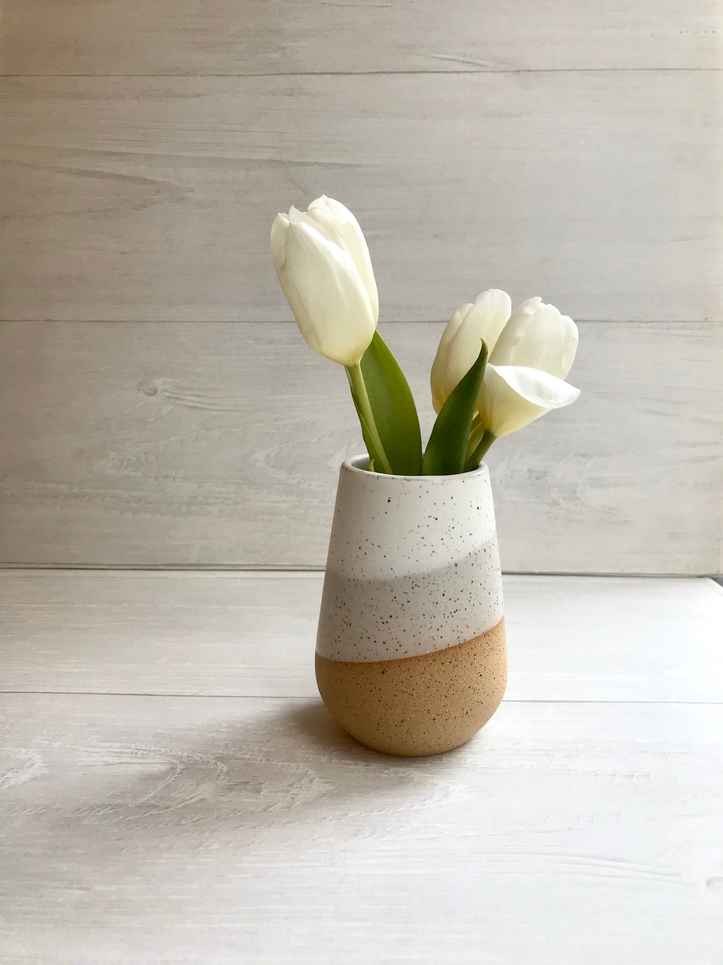 Speckled-small Ceramic vase- white on speckled stoneware- bud vase
