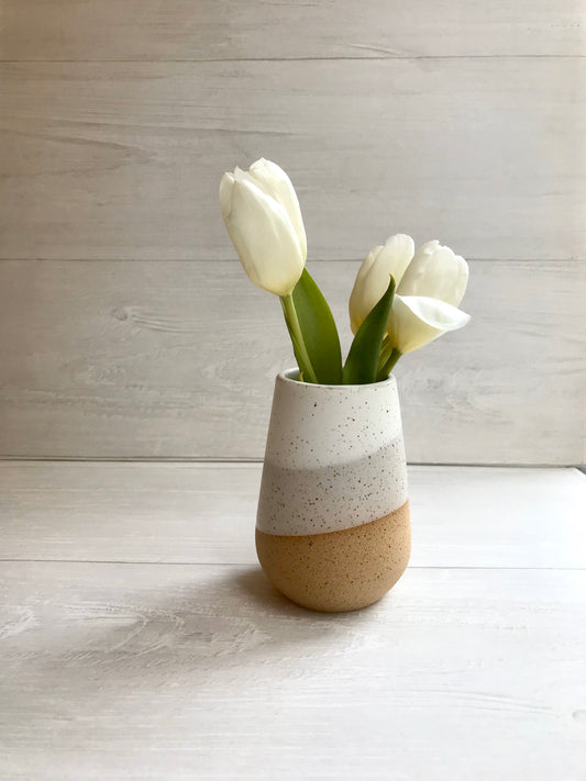 Speckled-small Ceramic vase- white on speckled stoneware- bud vase