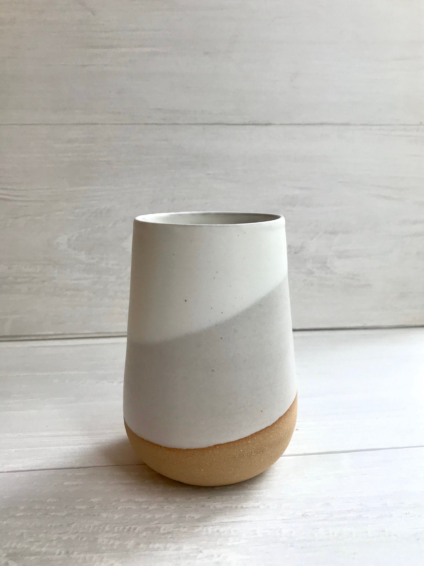 Beige-small Ceramic vase- white on beige stoneware- bud vase