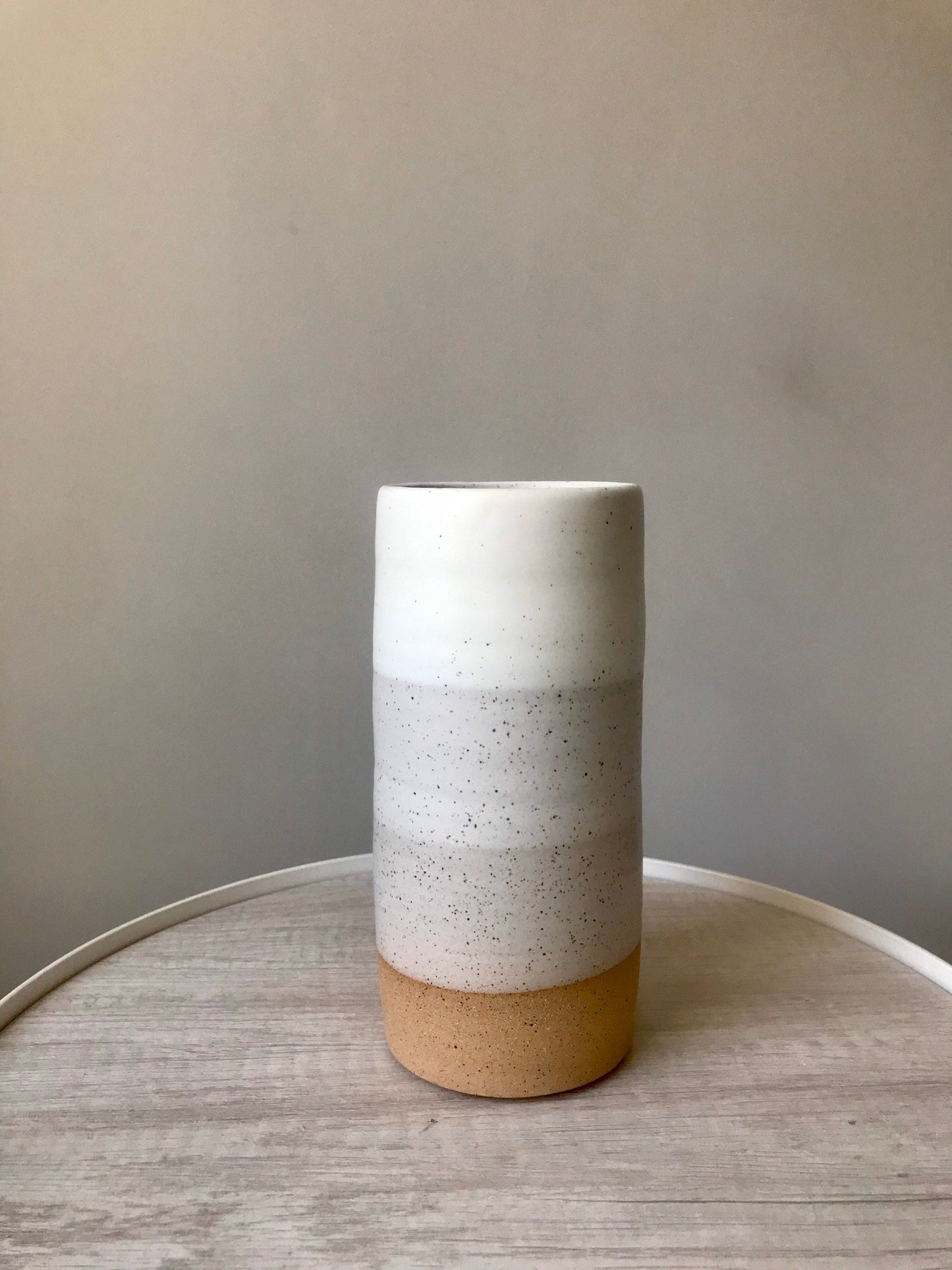 Speckeled white - tall ceramic utensil holder- flower vase- handmade