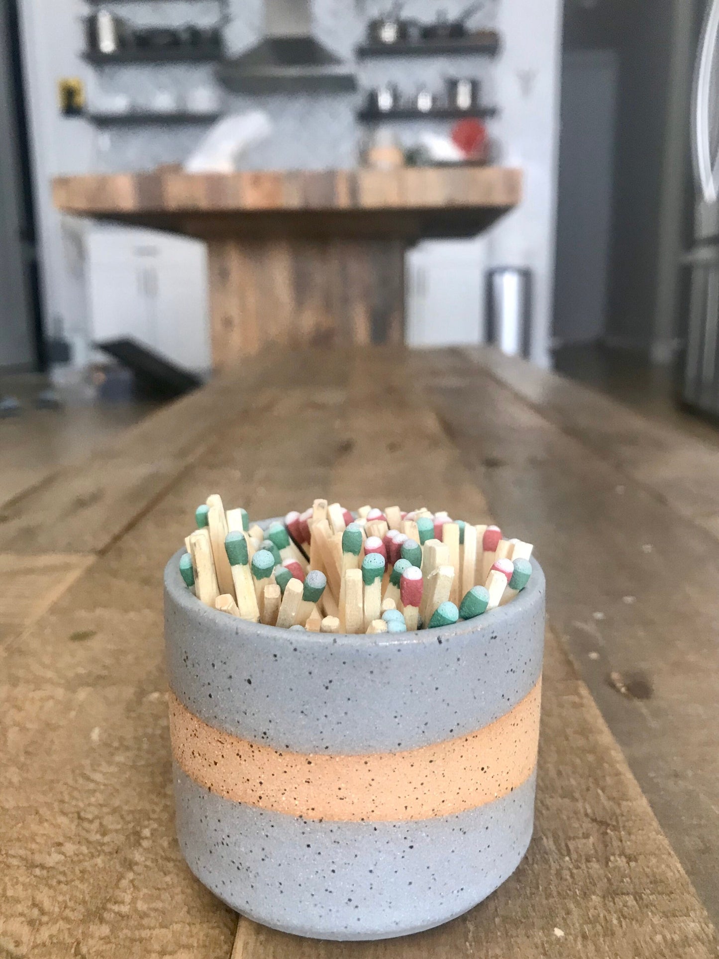 Speckled gray- ceramic Matchstick holder- Strike on side