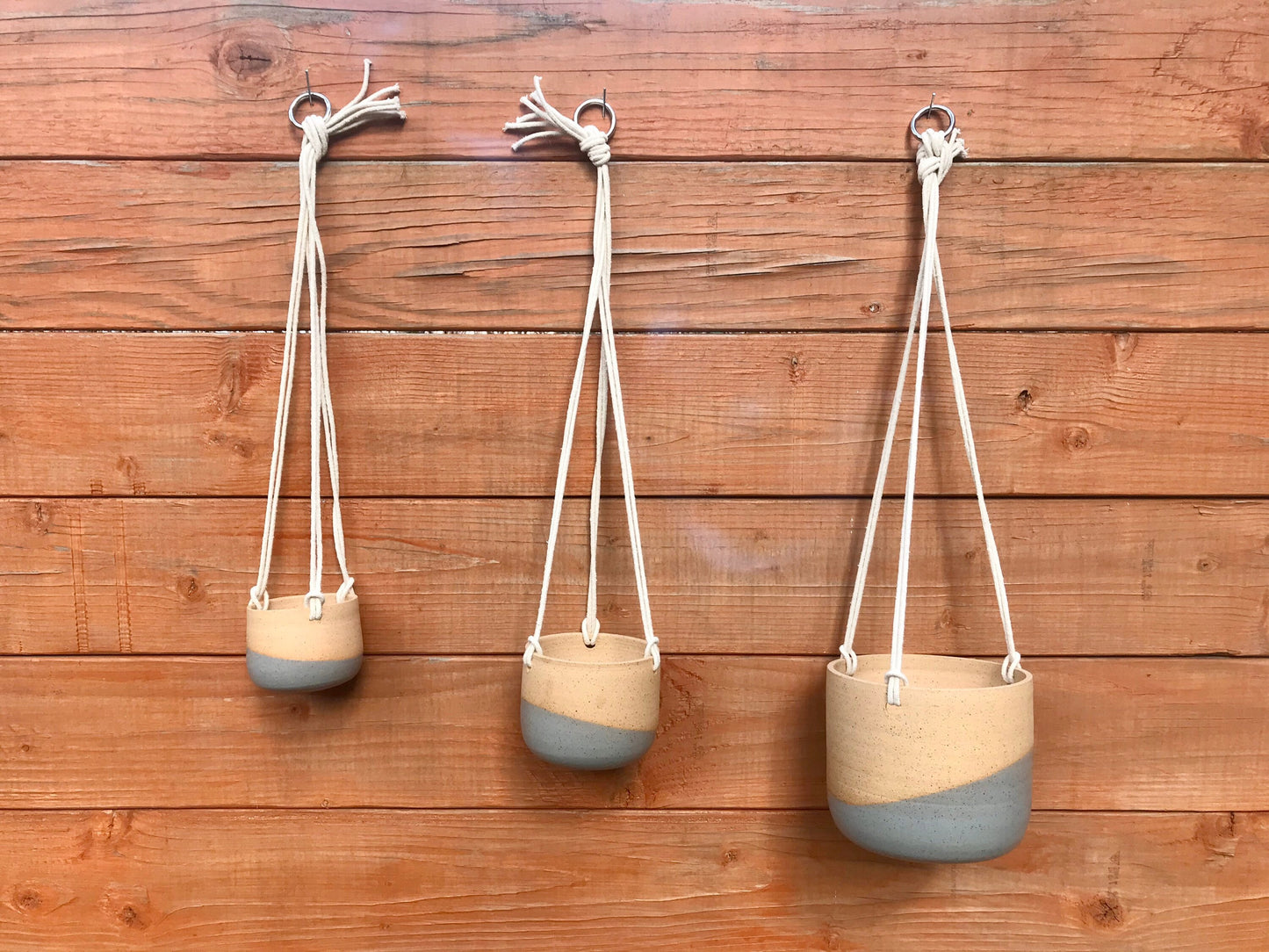 Speckled gray-Ceramic hanging planter- hanging flower pot - with drainage hole- three sizes available