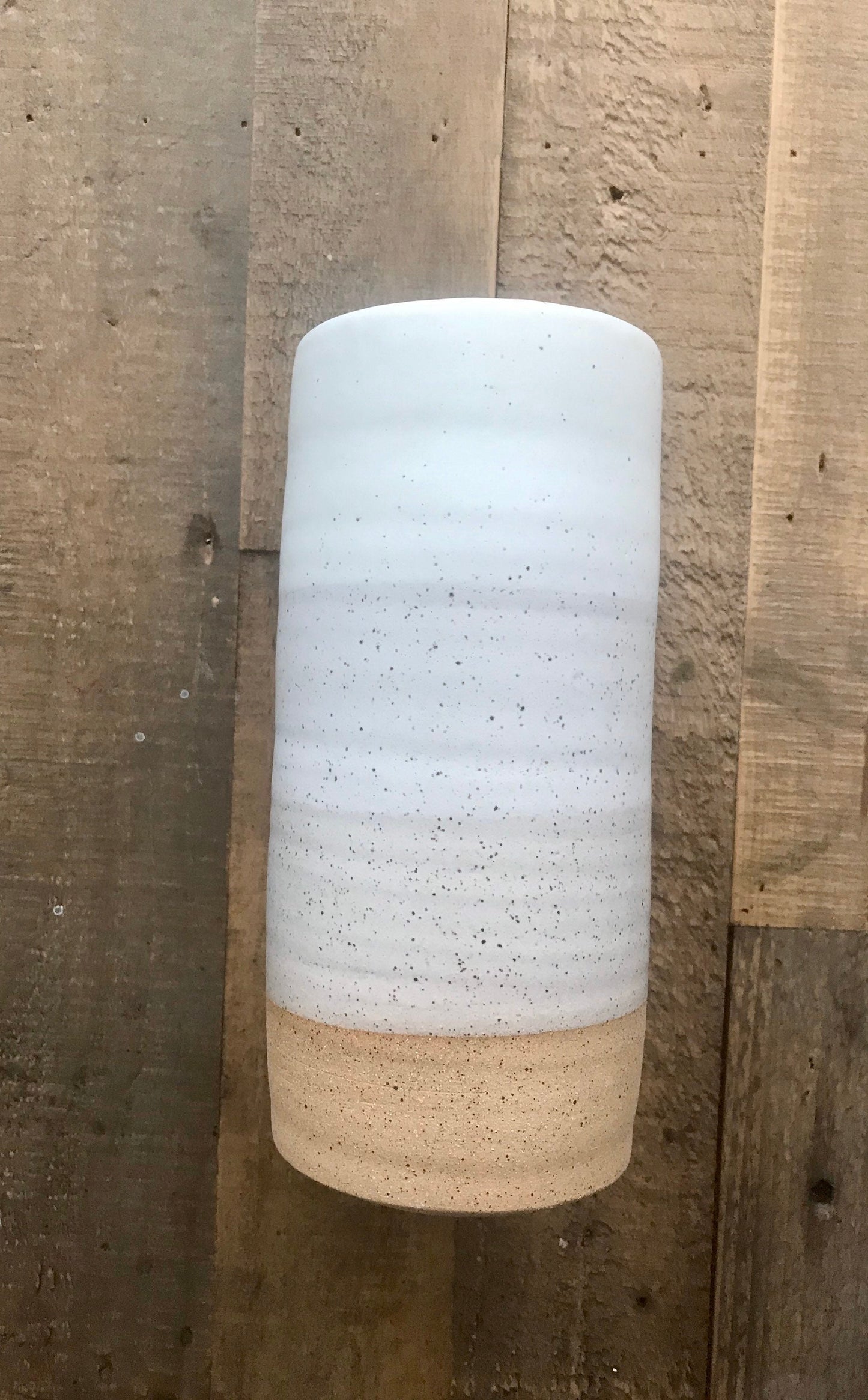 Speckeled white - tall ceramic utensil holder- flower vase- handmade