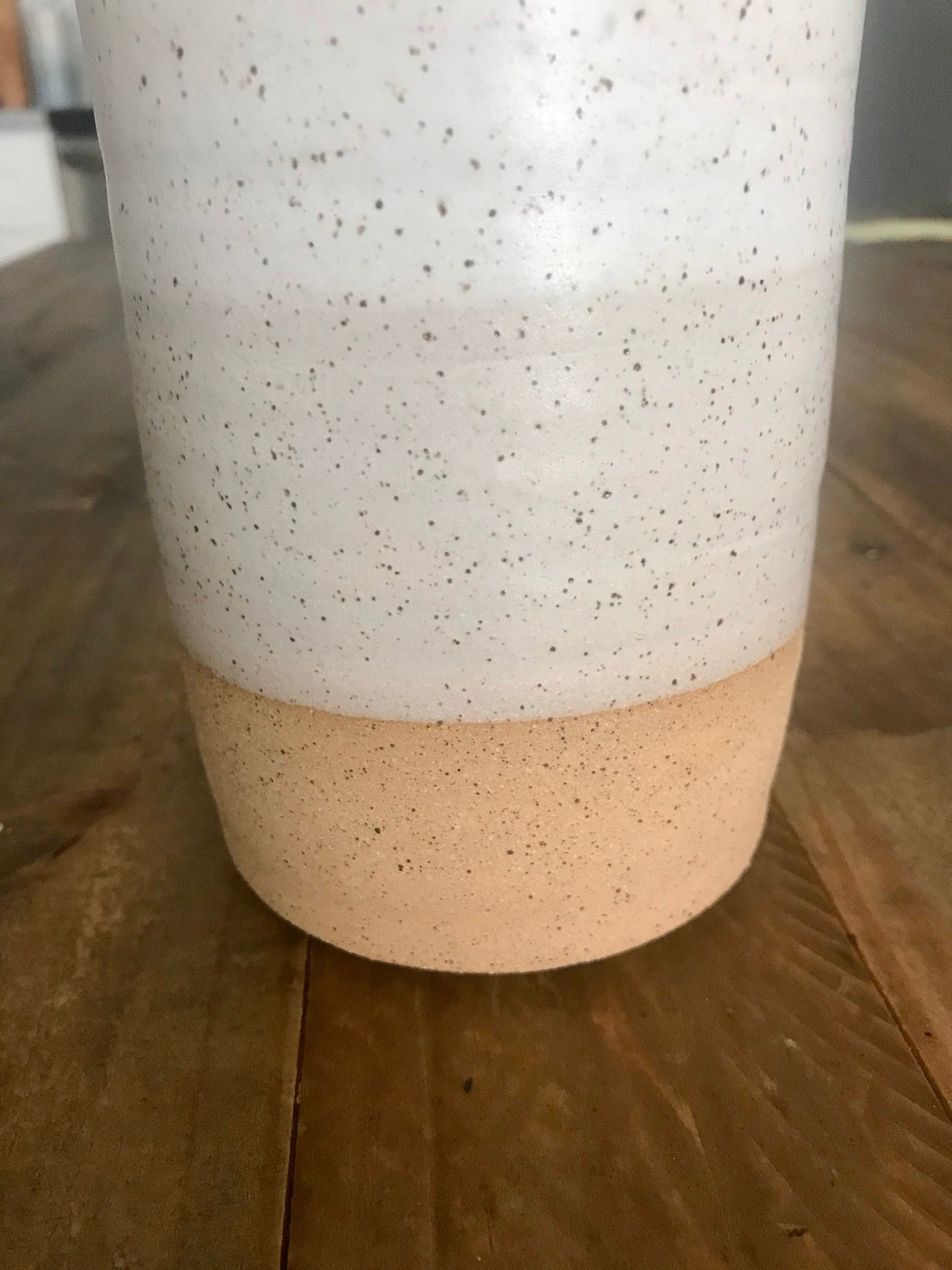 Speckeled white - tall ceramic utensil holder- flower vase- handmade