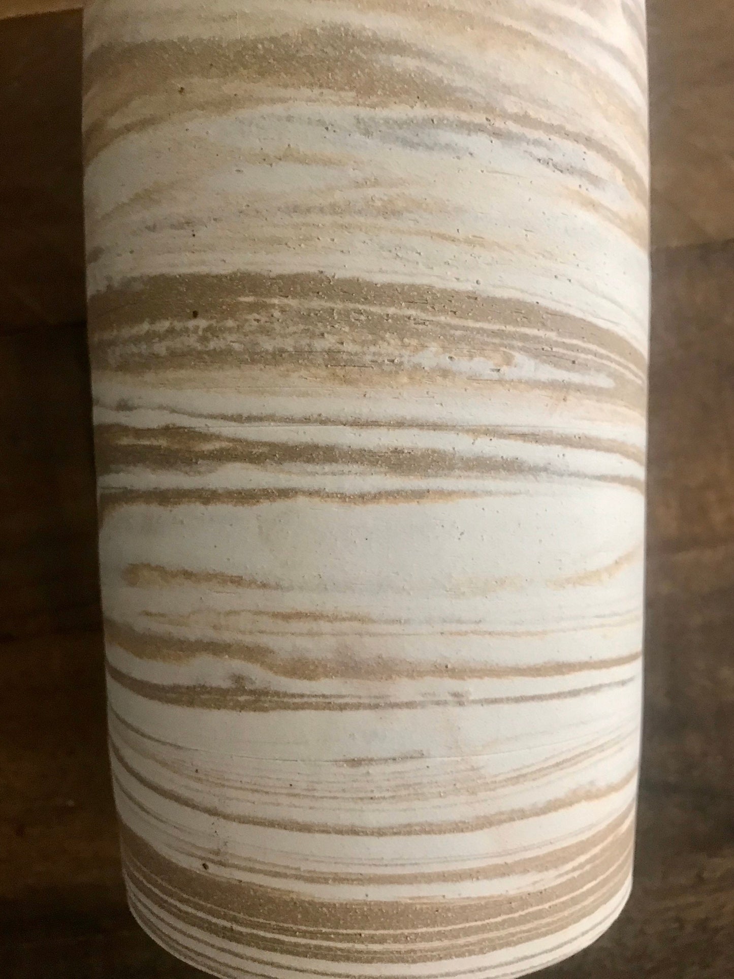 White and beige marbled - tall ceramic utensil holder- flower vase- handmade