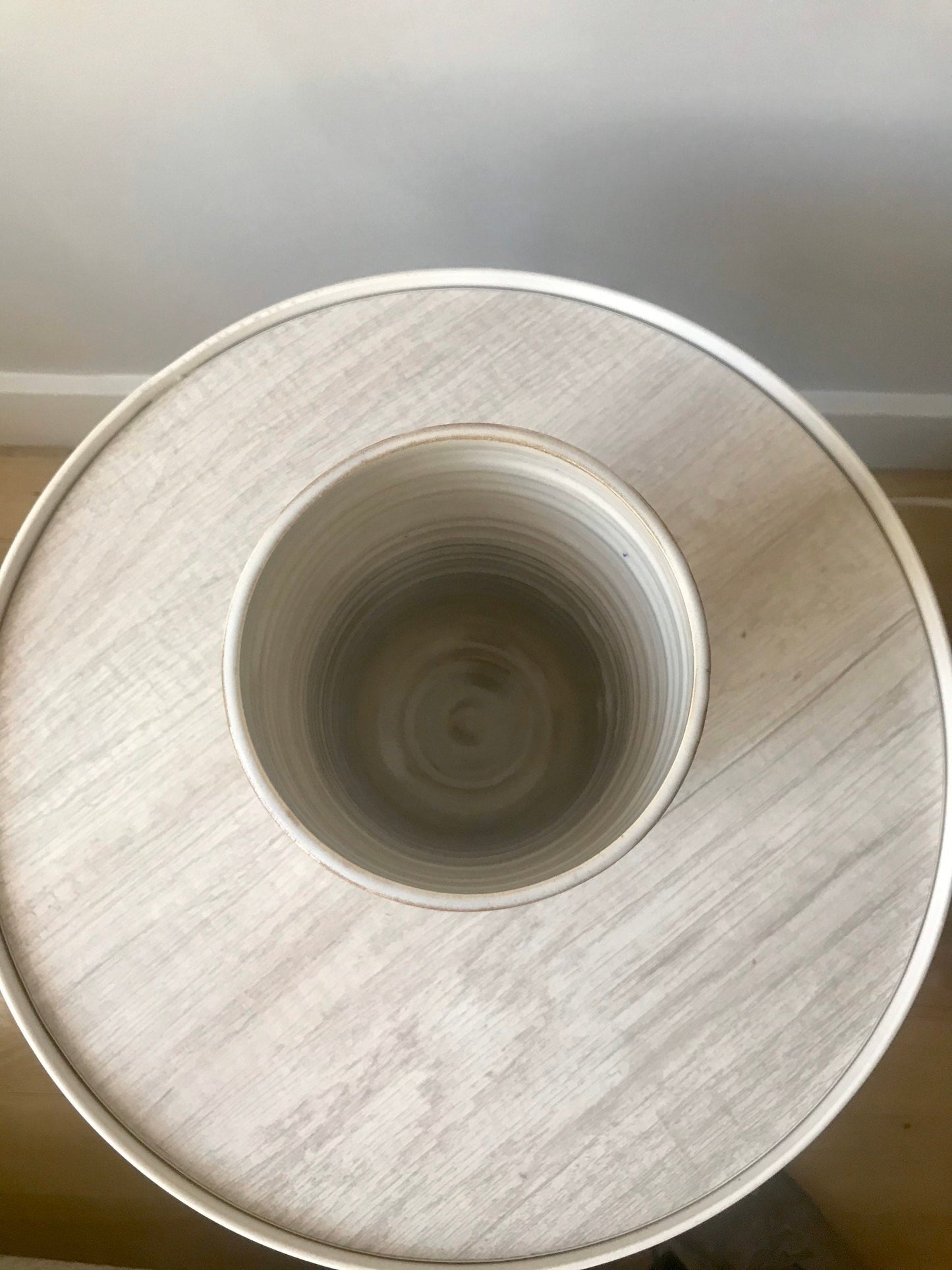 White and beige marbled - tall ceramic utensil holder- flower vase- handmade