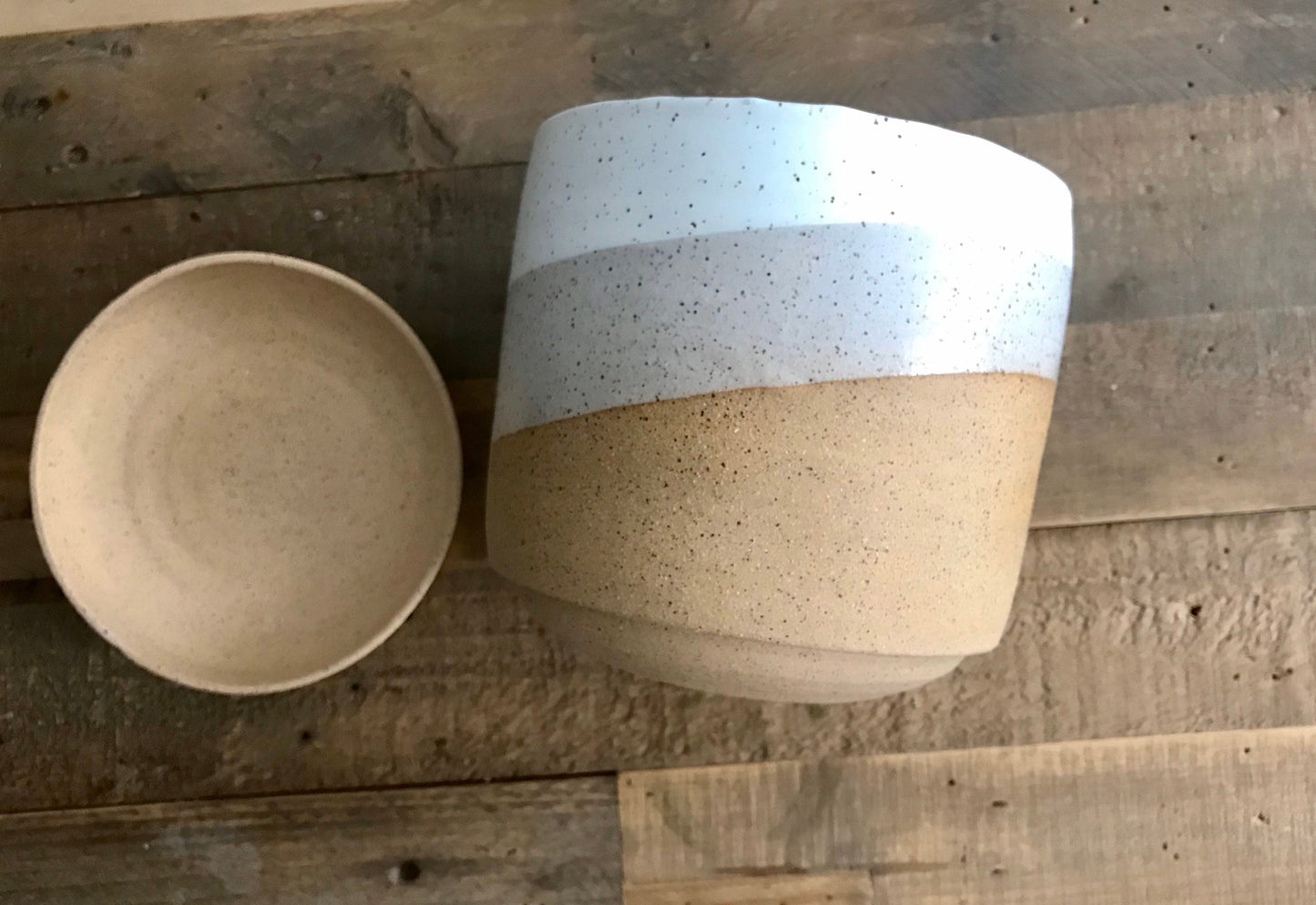 Speckled white-ceramic planter with base- drainage hole-handmade