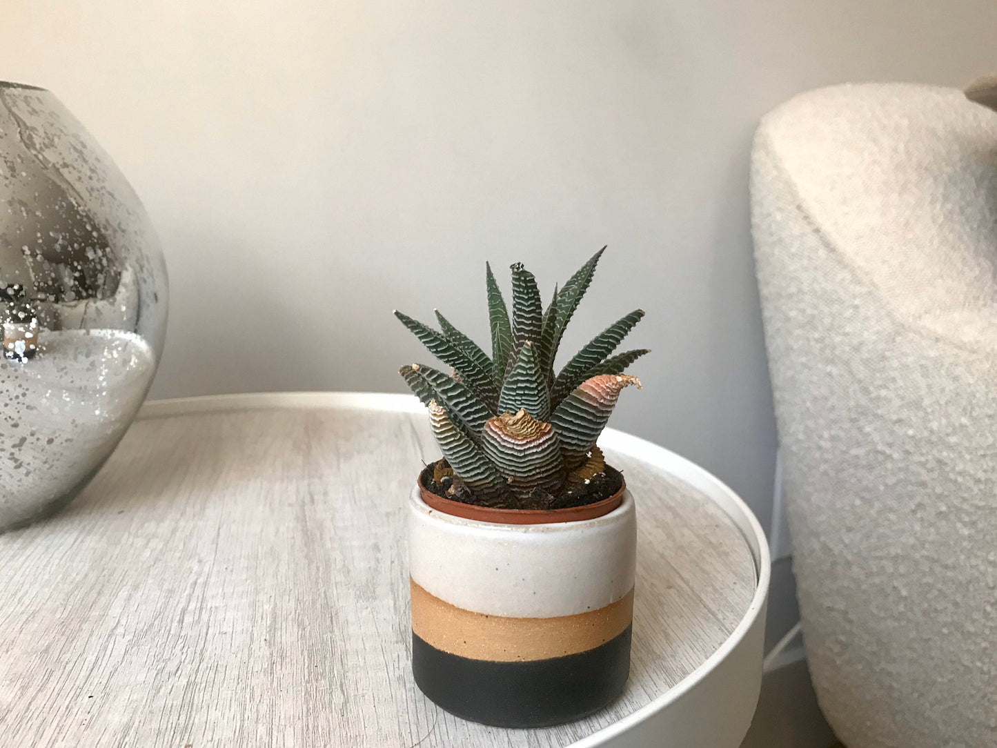 Tri color- beige white and black- 2 succulent holders- handmade ceramics- three pack