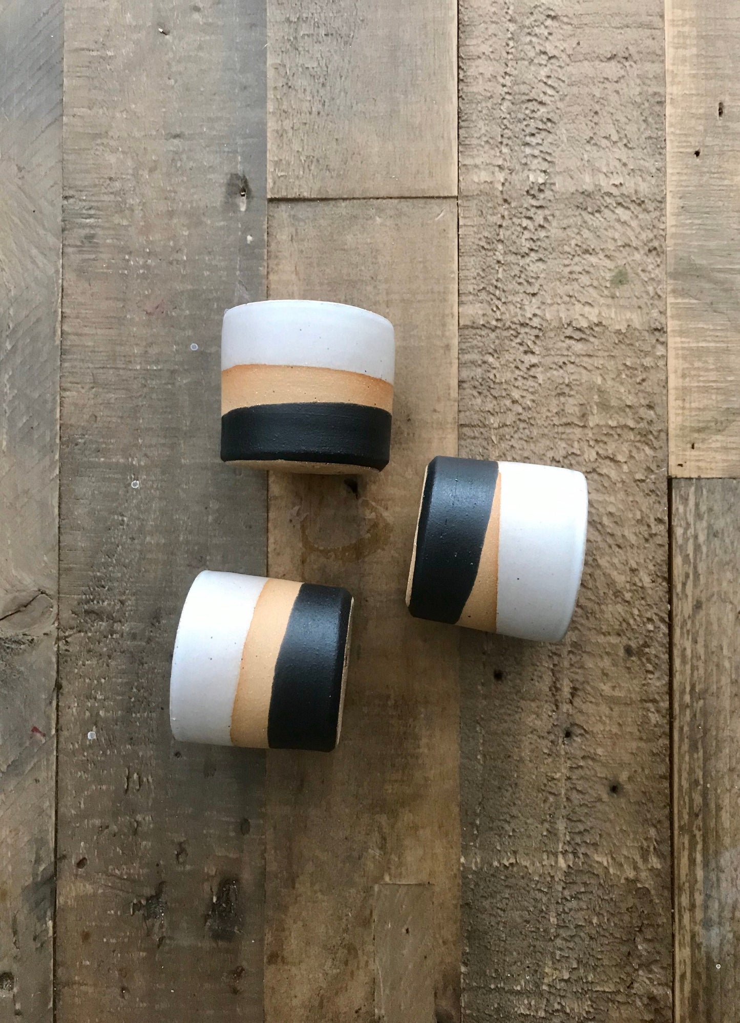 Tri color- beige white and black- 2 succulent holders- handmade ceramics- three pack