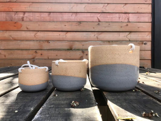 Speckled gray-Ceramic hanging planter- hanging flower pot - with drainage hole- three sizes available