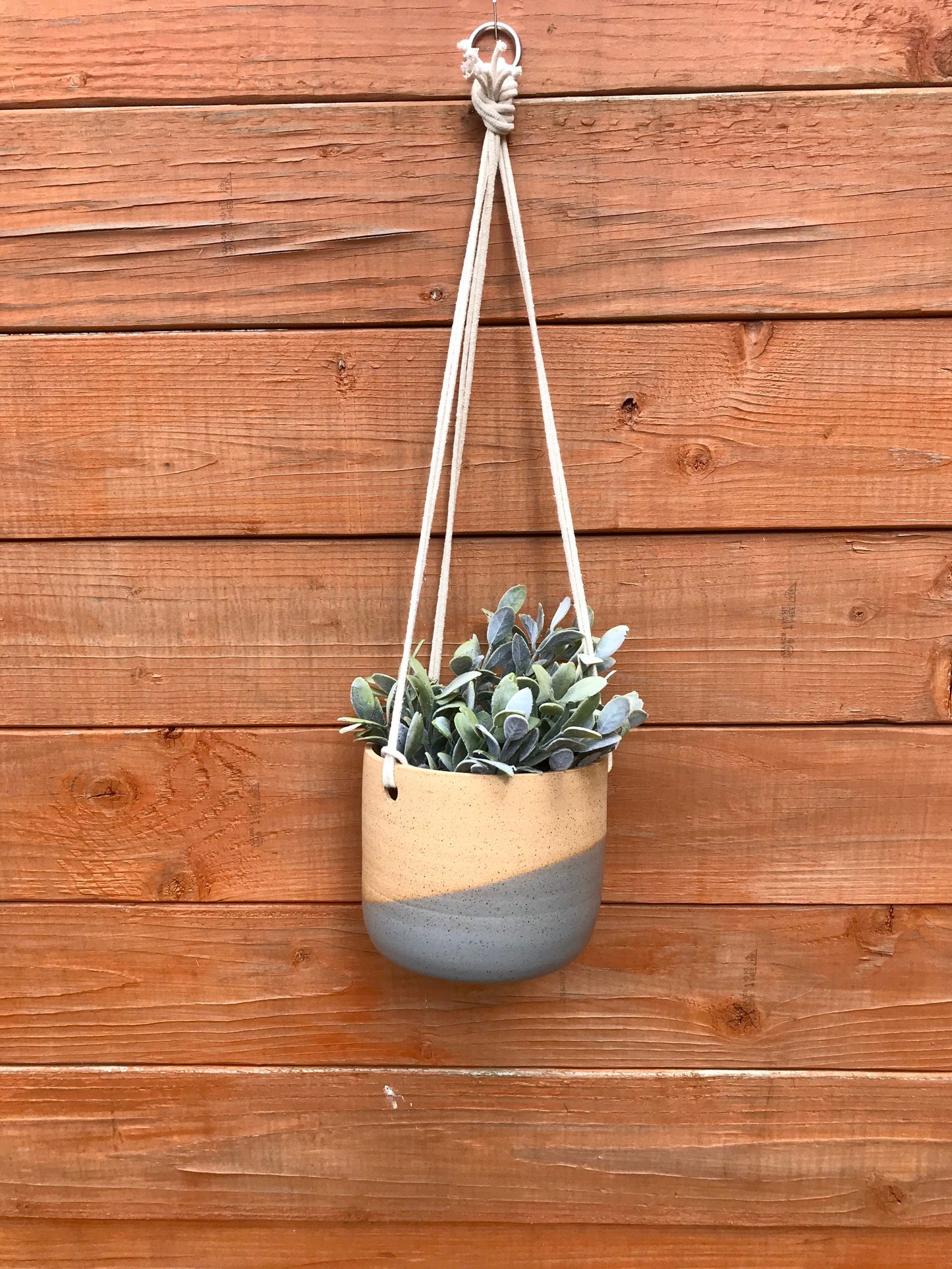 Speckled gray-Ceramic hanging planter- hanging flower pot - with drainage hole- three sizes available