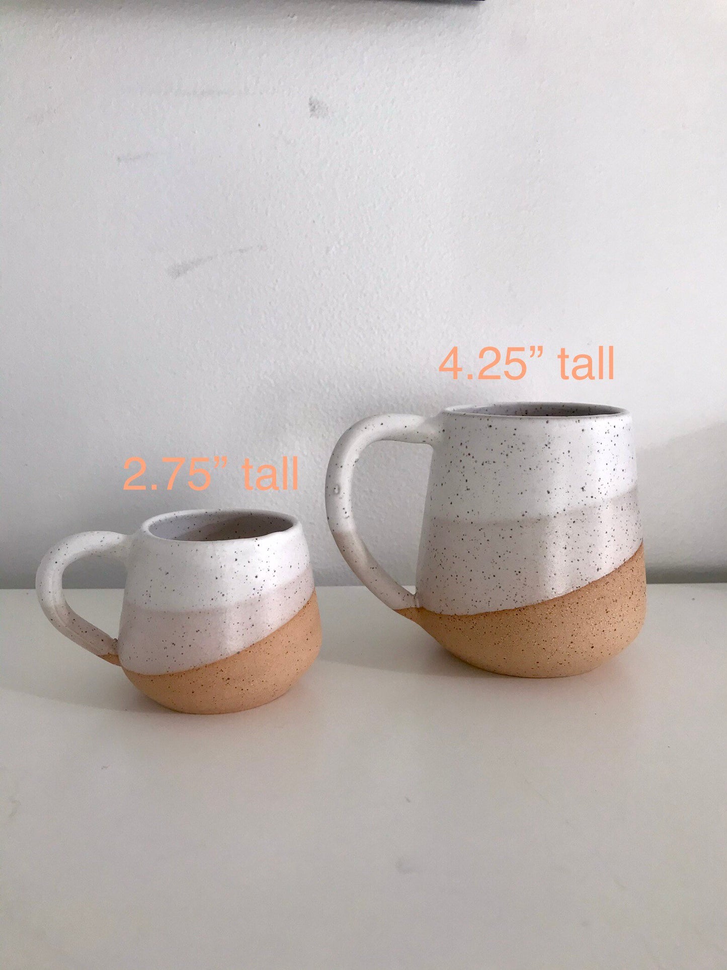 Speckled and white - ceramic espresso cup- coffee mug- two sizes available!!! white on speckled clay