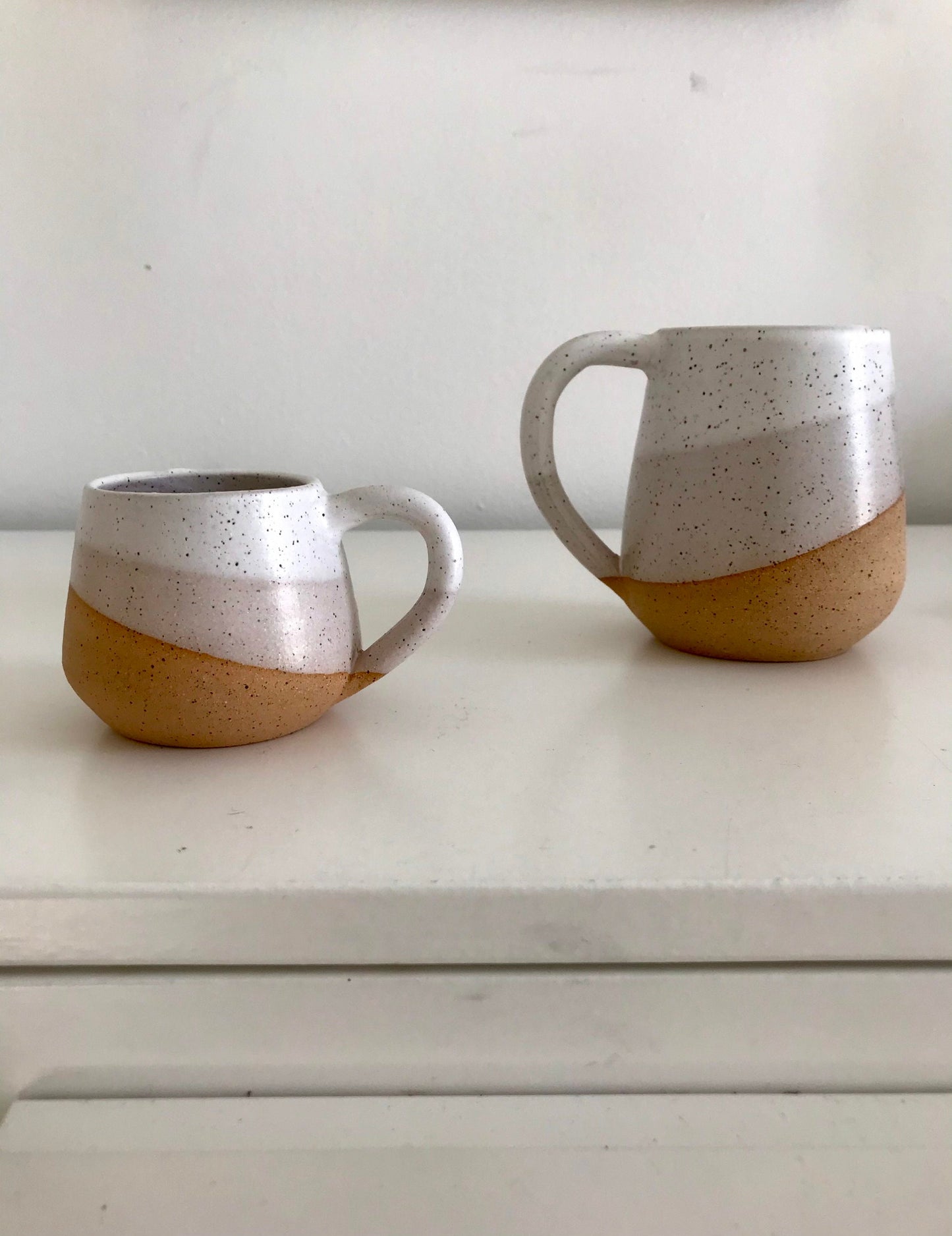 Speckled and white - ceramic espresso cup- coffee mug- two sizes available!!! white on speckled clay
