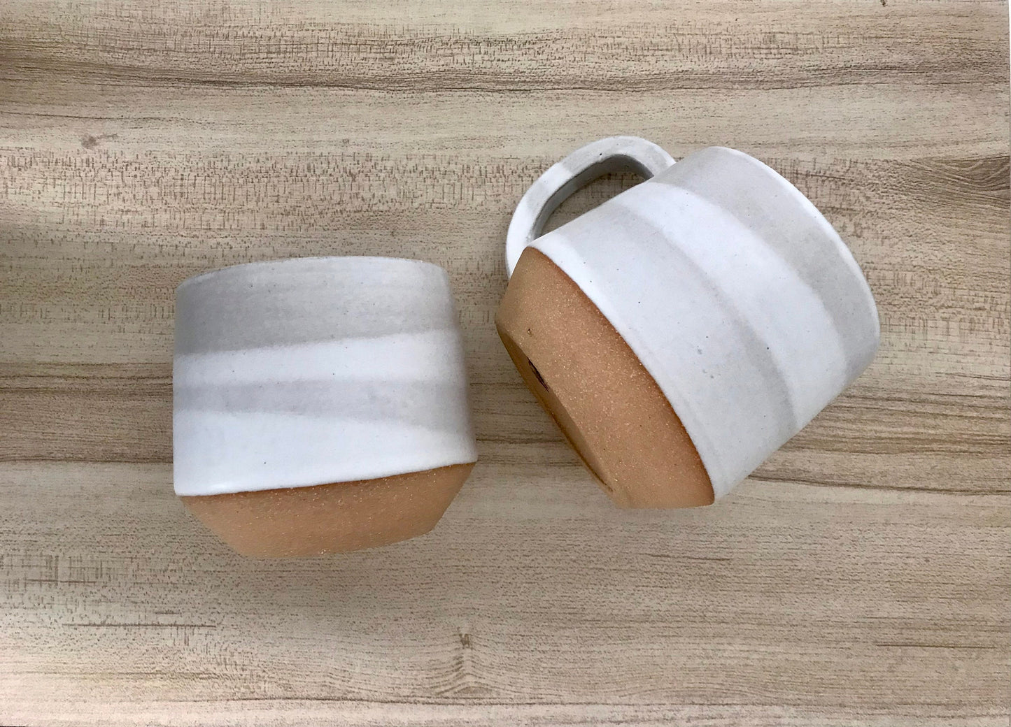 White striped ceramic mug- coffee cup- beige angular mug - two options available