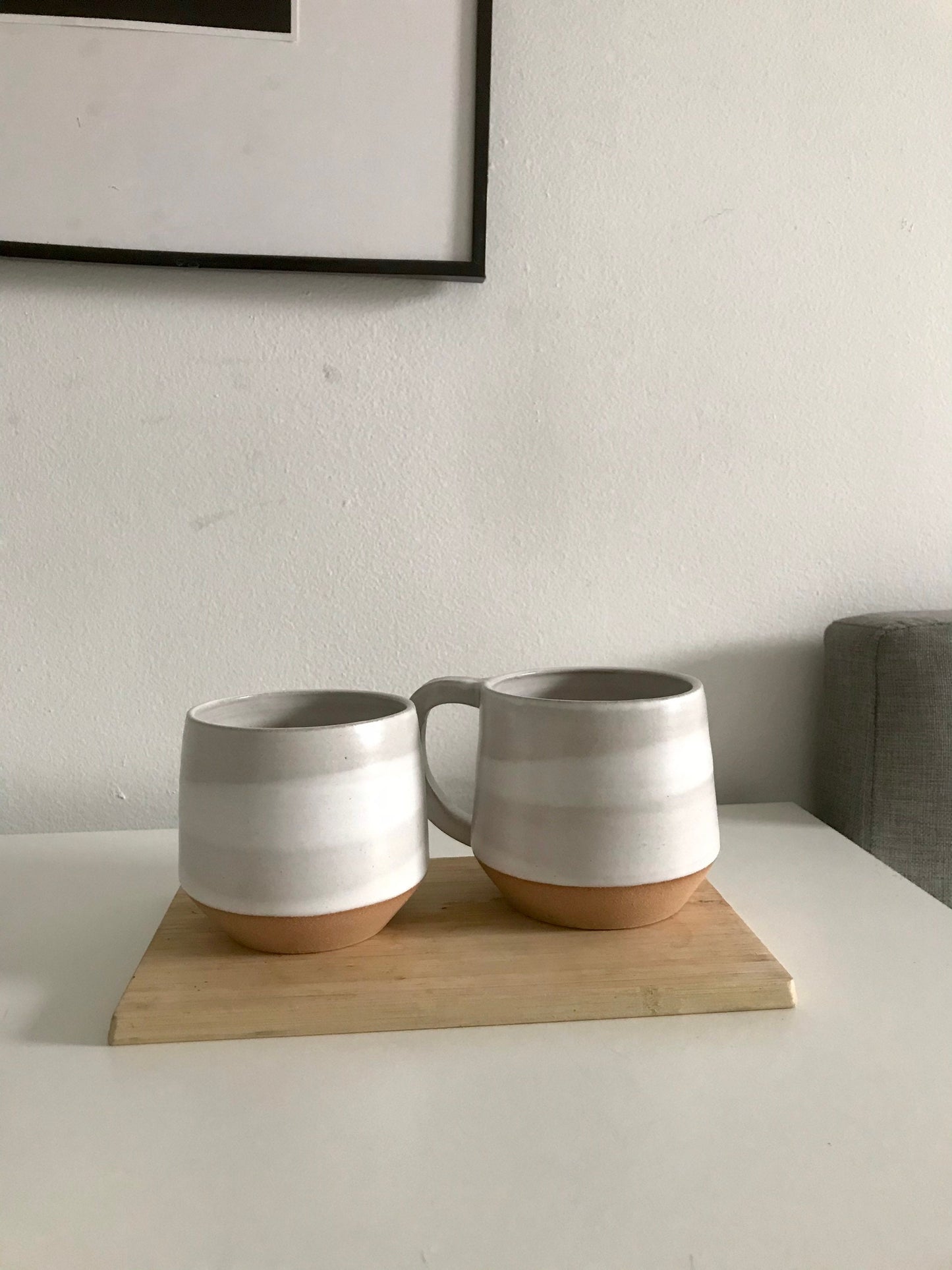 White striped ceramic mug- coffee cup- beige angular mug - two options available