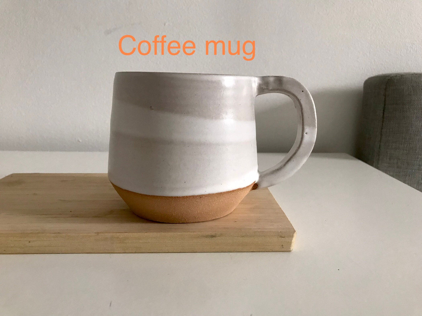 White striped ceramic mug- coffee cup- beige angular mug - two options available