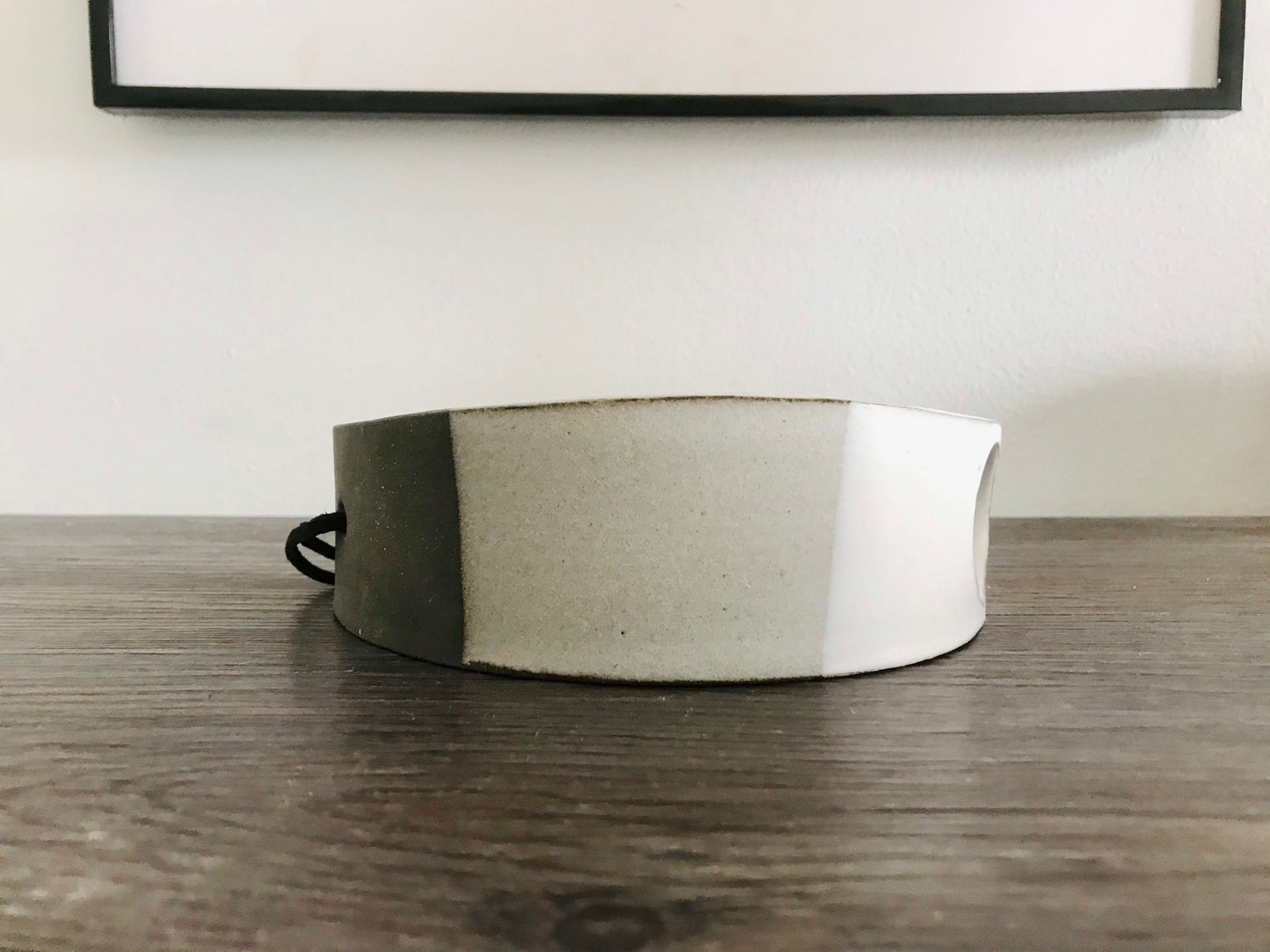 Chocolate- Hanging crescent moon Airplant holder- ceramic- plant vase arc- two tone white on chocolate stoneware