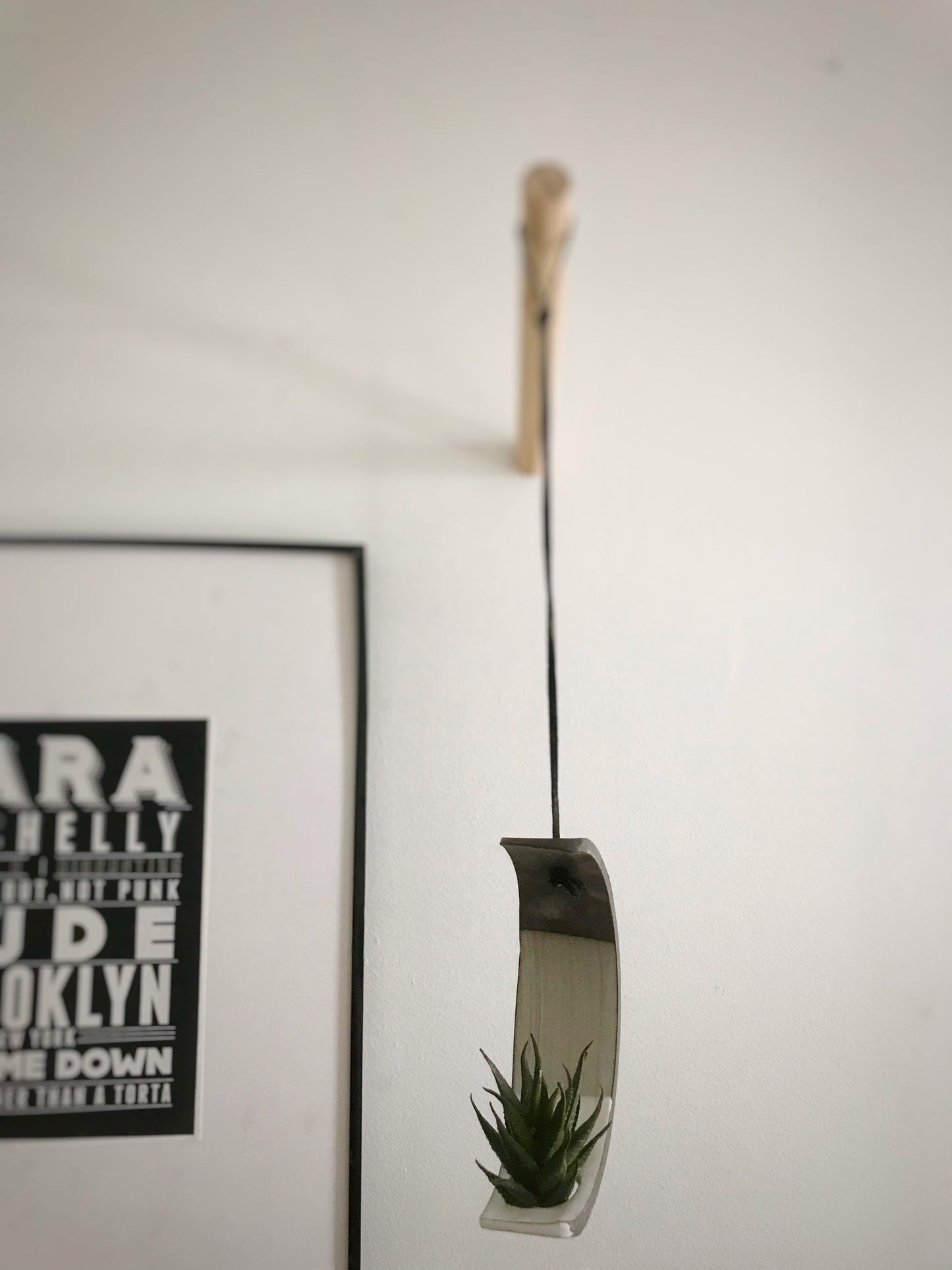 Chocolate- Hanging crescent moon Airplant holder- ceramic- plant vase arc- two tone white on chocolate stoneware