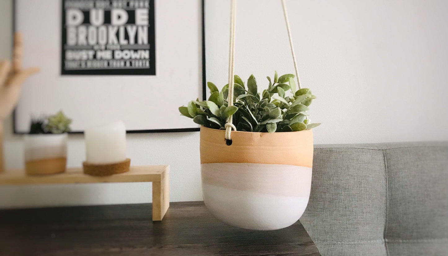 large 6" hanging planter- hanging flower pot - with drainage hole-