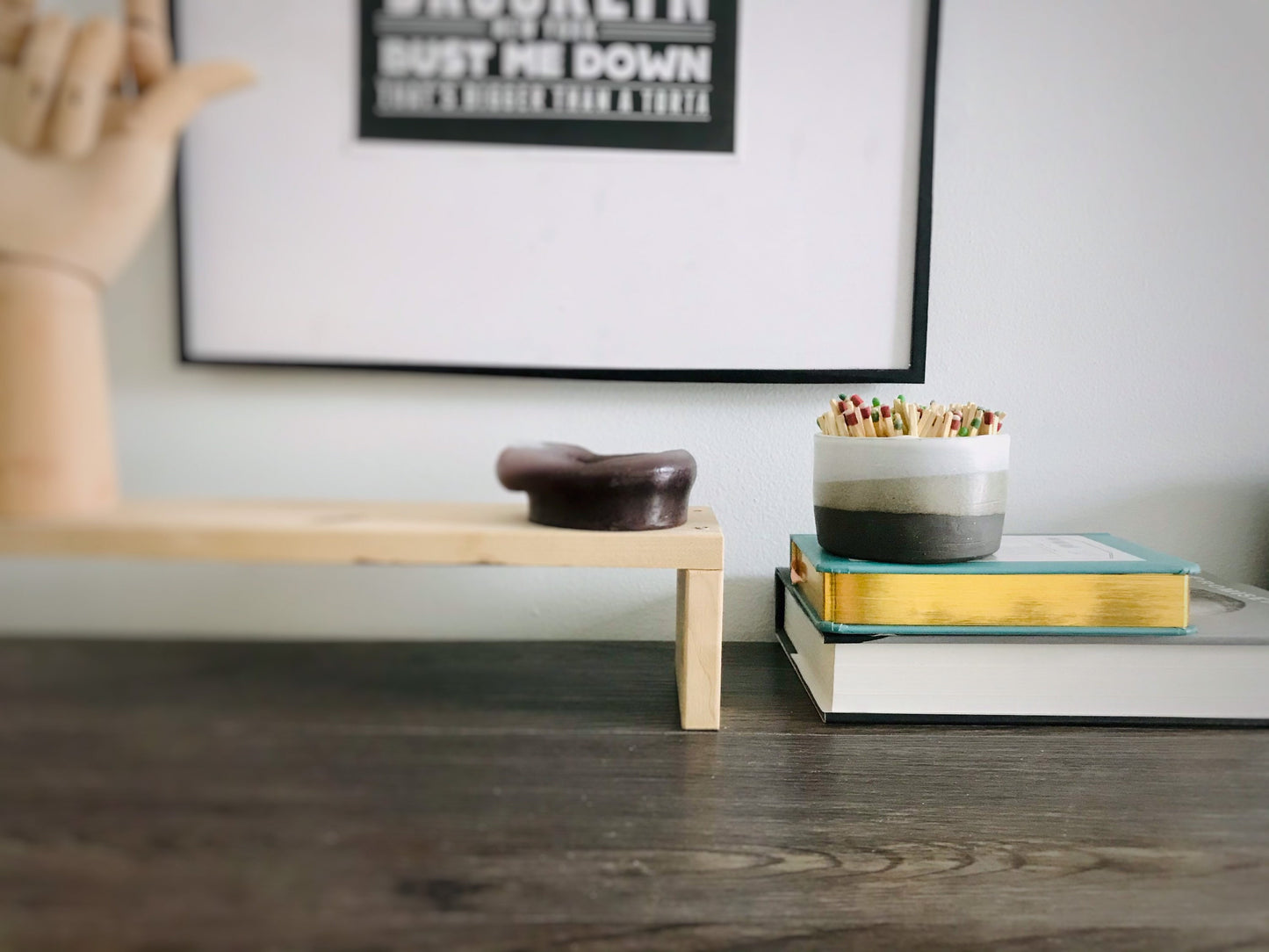 chocolate and white-ceramic Matchstick holder- Strike on side