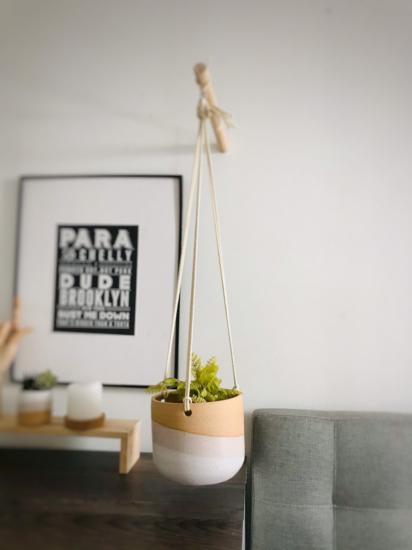 large 6" hanging planter- hanging flower pot - with drainage hole-