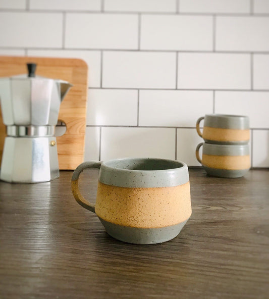 angular espresso cup-small coffee mug- ceramic-gray -handmade kitchen decor
