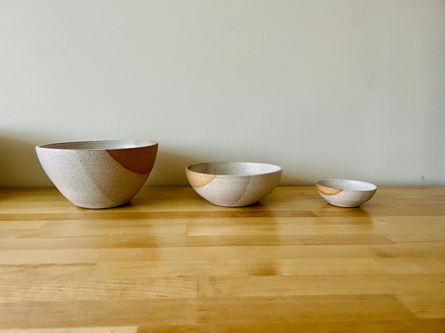 Test Angled Bowls - Speckled White and Natural Stoneware - Handmade Ceramic Kitchenware - Size Options
