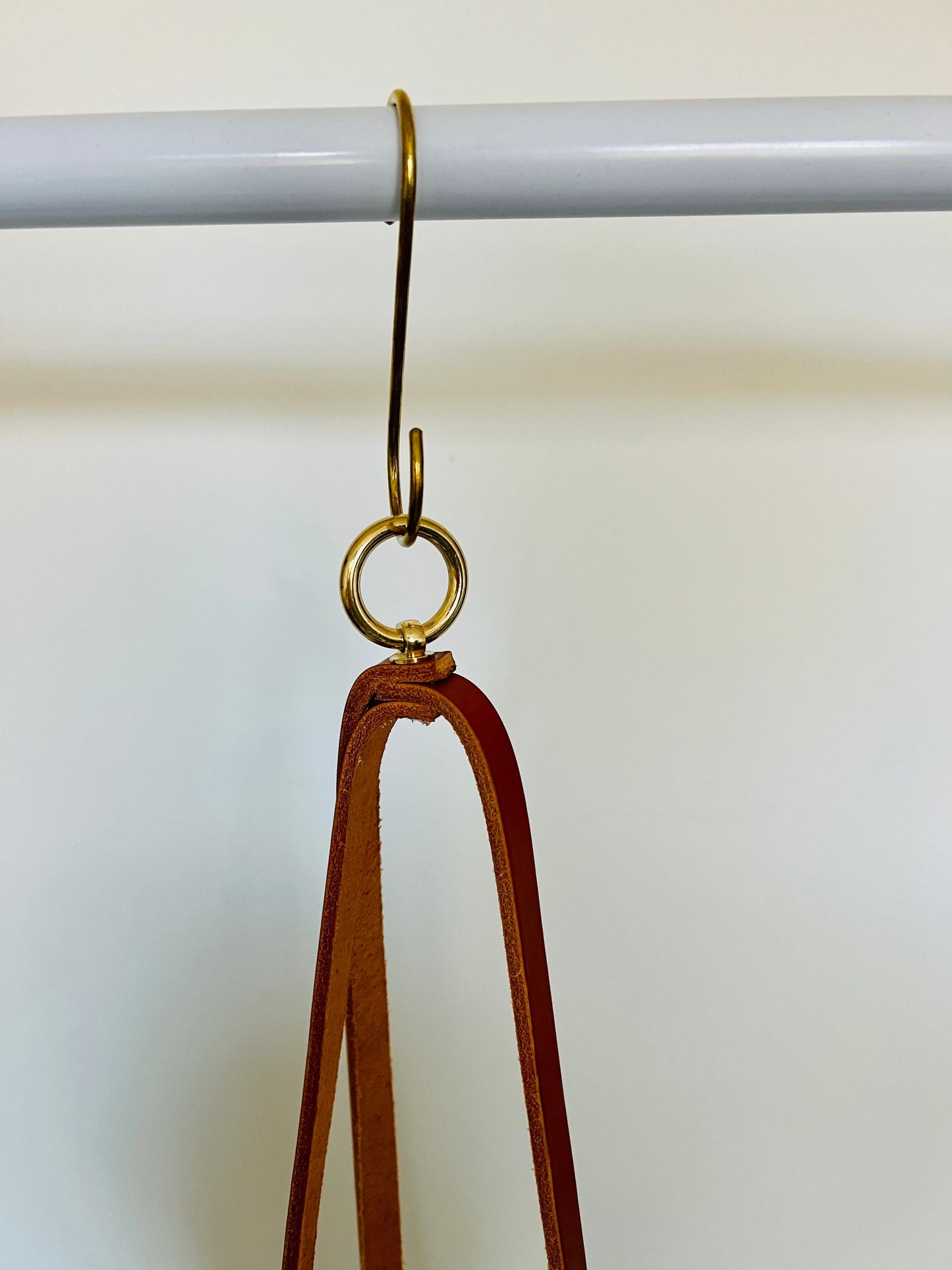 Santa Fe-Style Hanging Planter - Natural Stoneware, Brass, and Leather - Handmade Ceramic