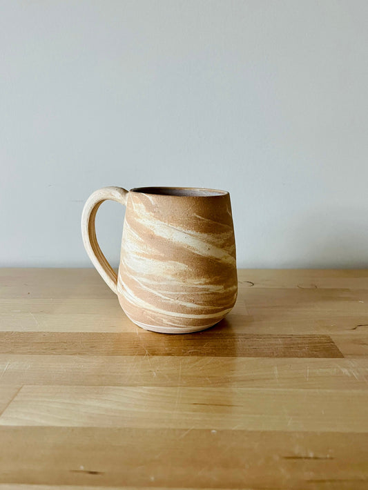 SECONDS-rounded Coffee cup- coffee mug- handmade kitchen decor. marbled white and beige