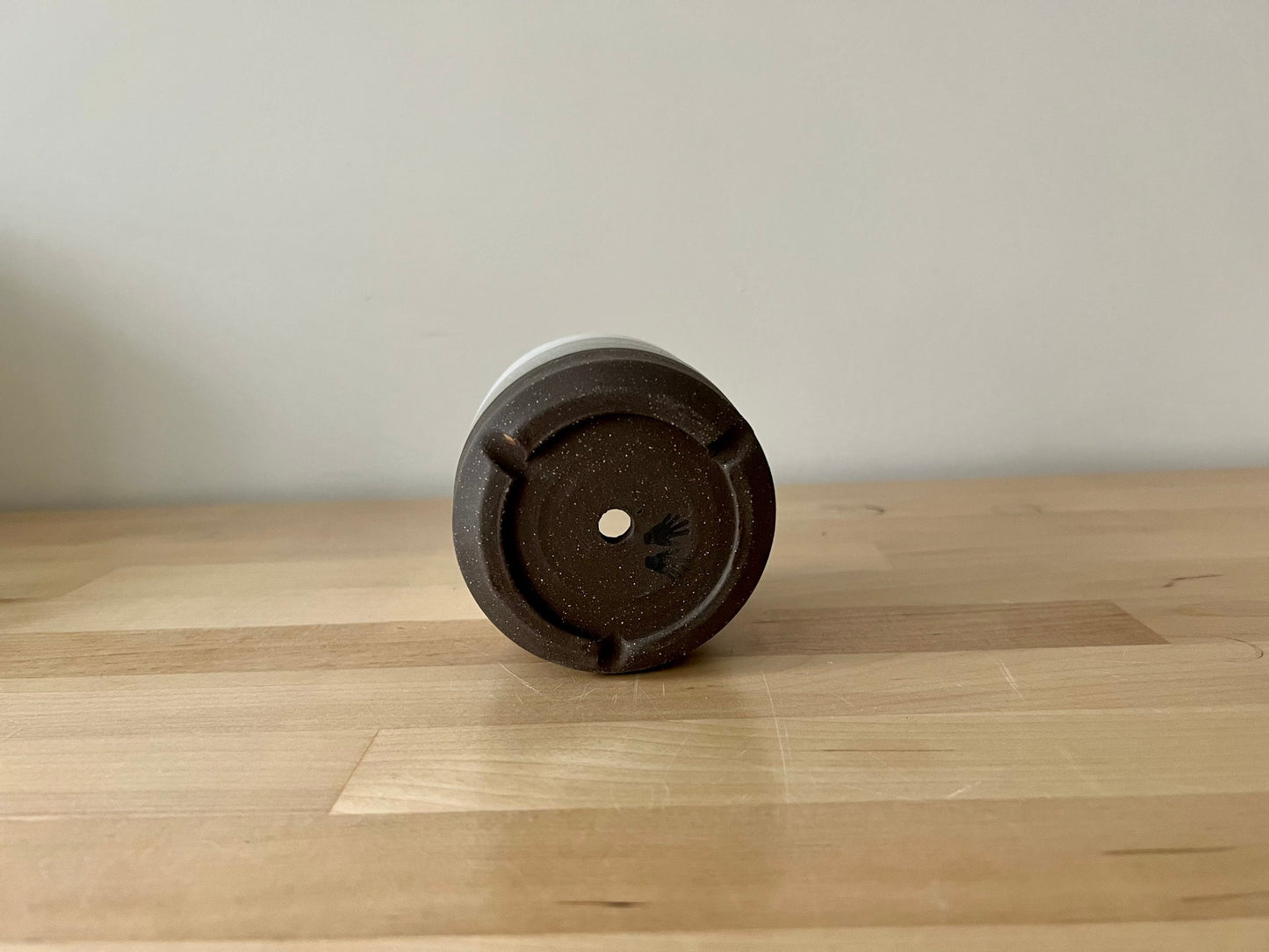 sample sale. Cylinder Succulent pot with saucer. 3". chocolate and White. Ceramic