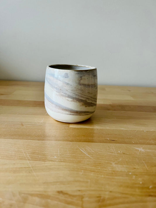 marbled white and beige tumbler - ceramic espresso cup- coffee mug-