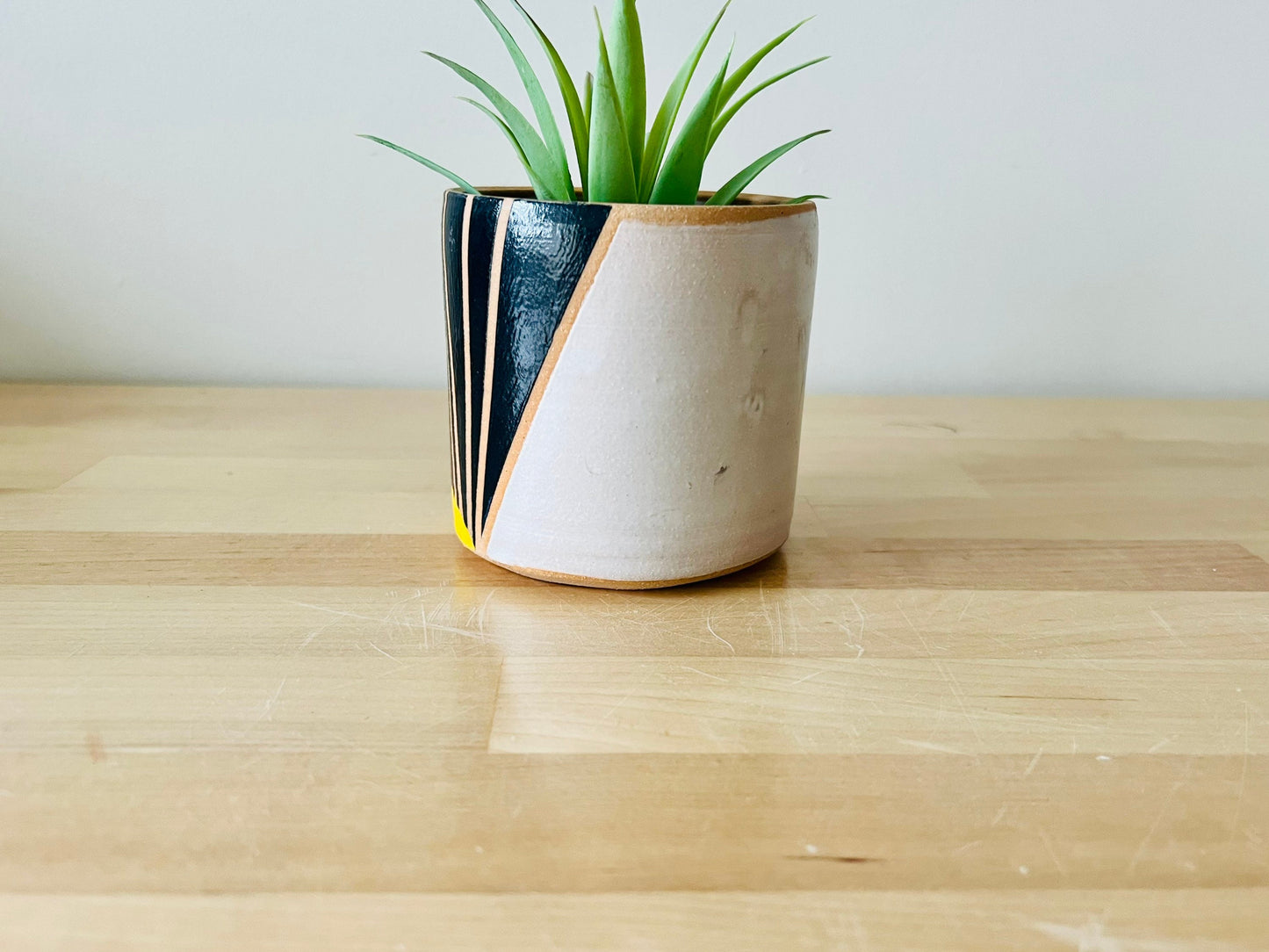 Cylinder Succulent pot with saucer. sunrise plant holder  for 3" plant. White. blue Ceramic